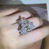 Sier High Quality Pear Shape Branch Zircon Women's Fashion Flower Diamond Big Ring Party Birthday Gift
