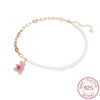 New Sier Jumping Pink Teddy Bear Pendant 3D Full Diamond Necklace