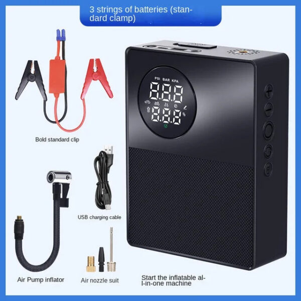 Car Emergency Start Power Supply, Digital Display, Air Pump 3-in -1 All-in-one hine, Multi-function USB Charging Treasure