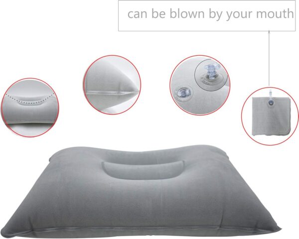 2 Pack Ultralight Inflatable Pillow Small Squared Flocked Fabric Air Pillow for Beach Hiking,Camping,Traveling,Napping,Desk Rest,Neck &Lumbar Support(Gray)