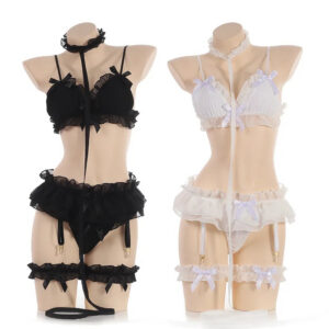 10e3ce0029f98276 Japanese Women Sex Lingerie Set Bdsm Clothing Lace Ruffle Sex Underwear Kawaii Costume Garter Maid Transparent Exotic Sleepwear