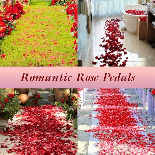 Red Rose Petals Decorations Set, 1000 Pieces Artificial Rose Petals with 3Pcs Romantic Banner, Rose Petals for Romantic Night for Her Set, Special Night Party Decor for Home, Wedding, Anniversary