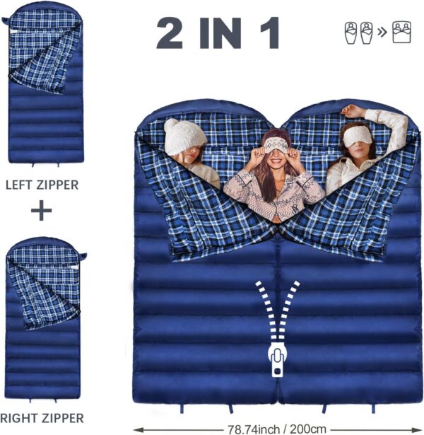 10e6a2fe21078925 0 Degree Sleeping Bag 100% Cotton Flannel XXL Cold Weather Winter Oversized Sleeping Bag for Adults Camping Zero Degree Big and Tall with Compression Sack