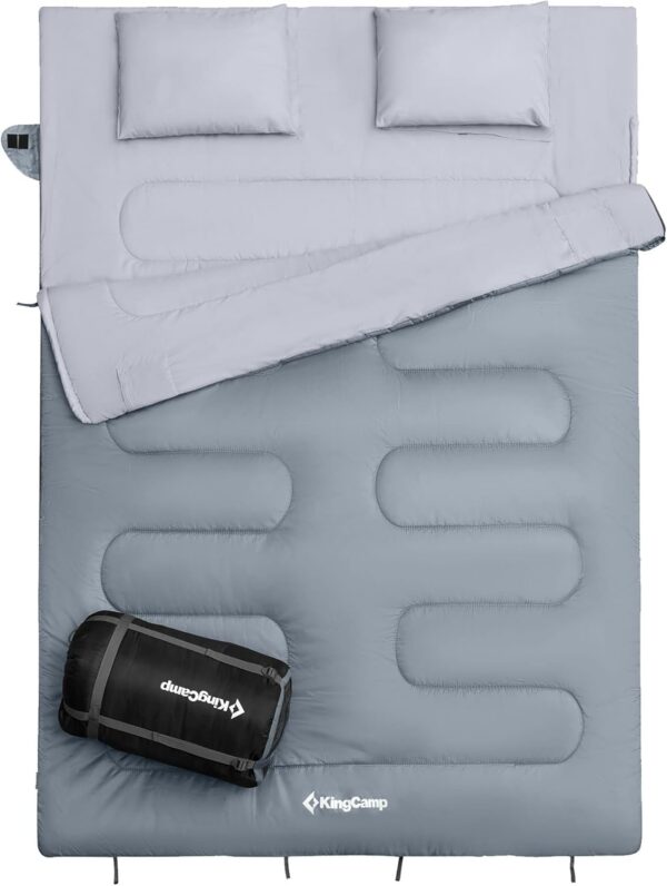 KingCamp Double Sleeping Bag Oxygen with 2 Pillows Queen Size & Extra-Large Rectangular Sleeping Bags for Adults 4 Seasons Waterproof Envelope Sleeping Bag for Camping Festivals Hiking Indoor Outdoor
