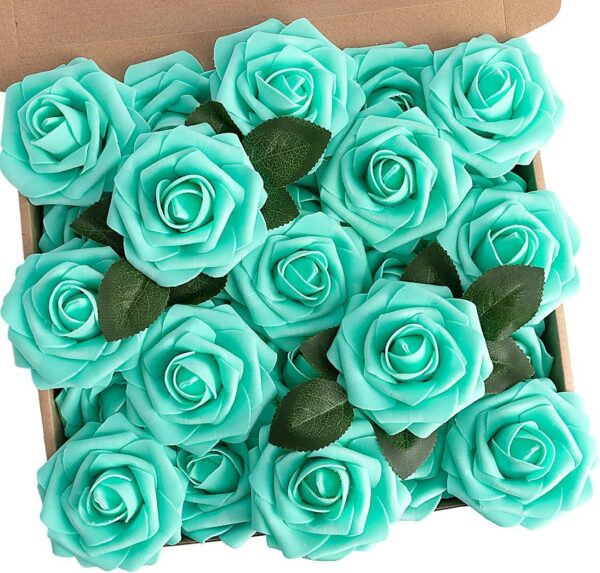 N&T NIETING Artificial Flowers, 25Pcs Fake Flowers Roses Perfect for DIY Wedding Bouquets Centerpieces Bridal Shower Party Home Flower Arrangement Decorations, Rainbow Color