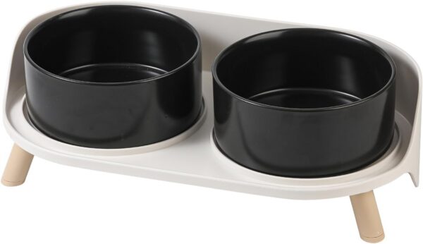 1100243768e02fdd Cat Food Water Bowl Set - Raised Cat Bowls with Non Slip Stand - Elevated Puppy Bowls for Small Dogs - Double Ceramic Cat Feeding Bowls with Splash Proof Guard - Tall Cat Dishes - 2 x 480 ML - 16.2 OZ