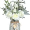Faux Flowers with Vase,Artificial Silk Roses in Vase, Fake Plant Eucalyptus Flower Arrangement for Home Office Farmhouse Bathroom Dining Table Centerpiece Decorations Coffee Table Decor (Pink)