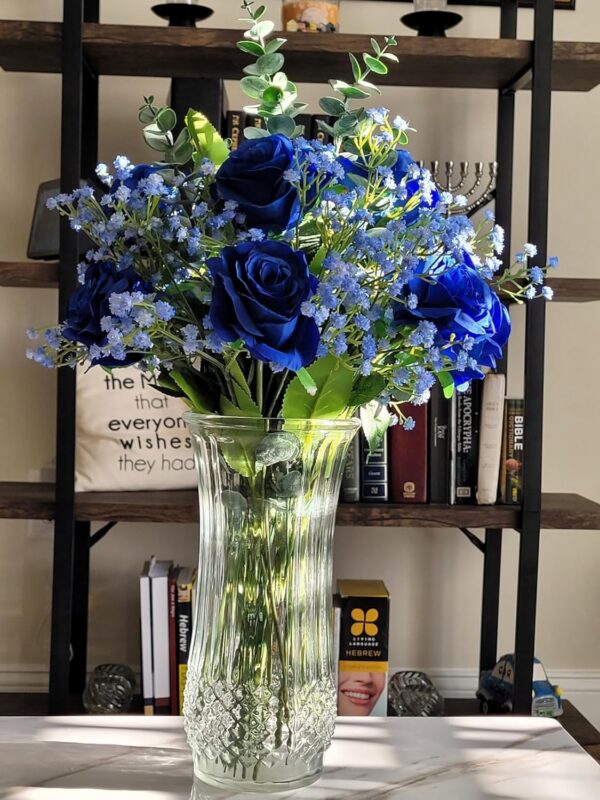 18pcs Babys Breath Eucalyptus Leaves Bouquet Blue Gypsophila Artificial Flowers and Faux Greenery for Home Decor