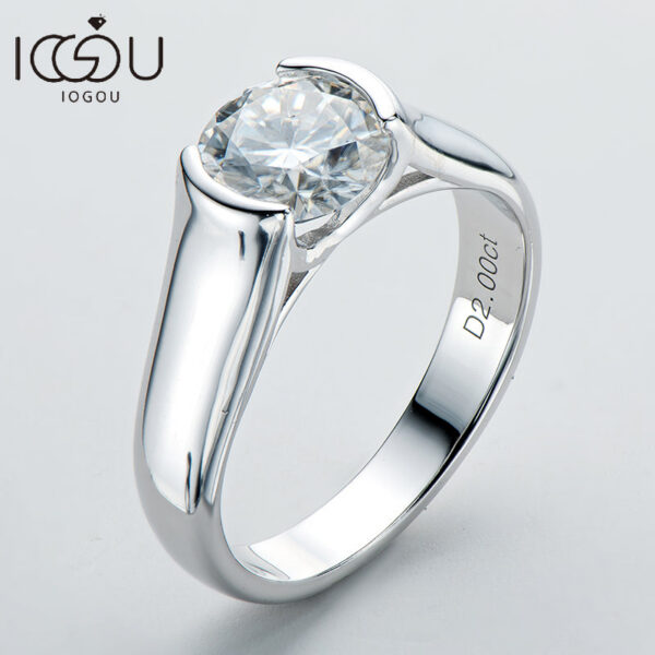 IOGOU 2ct Moissanite Diamond Solitiare Engagement Rings For Women 100% Sterling Sier Bridal Wedding Band Bezel Setting 8mm