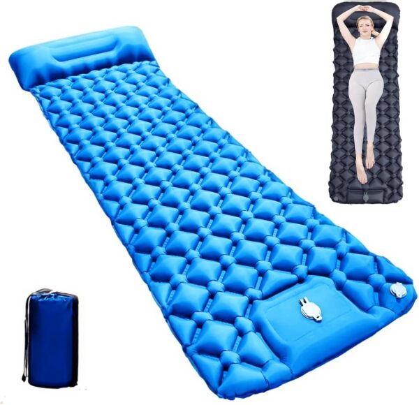 Coziya Matelas, Camping-Matratze, 5 cm Ultraleichte Aufblasbare Camping-Matratze, Aufblasbares Schlafpad Mit Eingebauten Kissen, Zum Campen, Reisen, Zuhause, BüRo,Blue