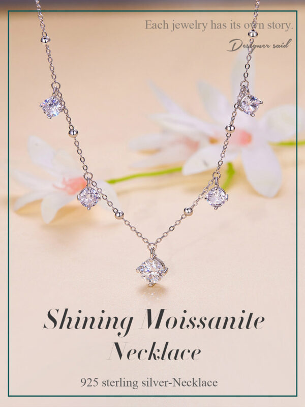 Bamoer Five Princess Waterdrop 3.0 CTTW full Moissanite Necklace Real Sterling Sier D Color Lab Diamond Engagement Jewelry