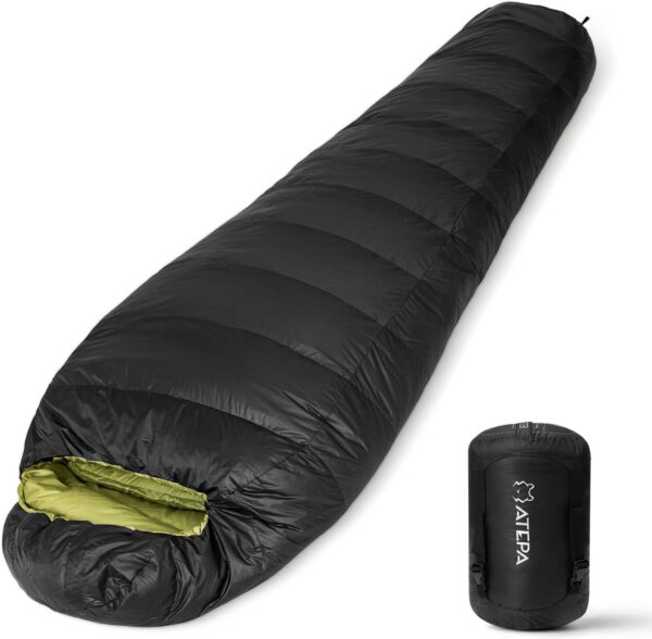 ATEPA Daunenschlafsack Camping, 650FP Mumienschlafsack leicht, 3-in-1 Schlafsack Outdoor Erwachsene, 3 Jahreszeiten warm, wasserabweisend, ideal für Erwachsene bei Reisen, Abenteuern und Camping