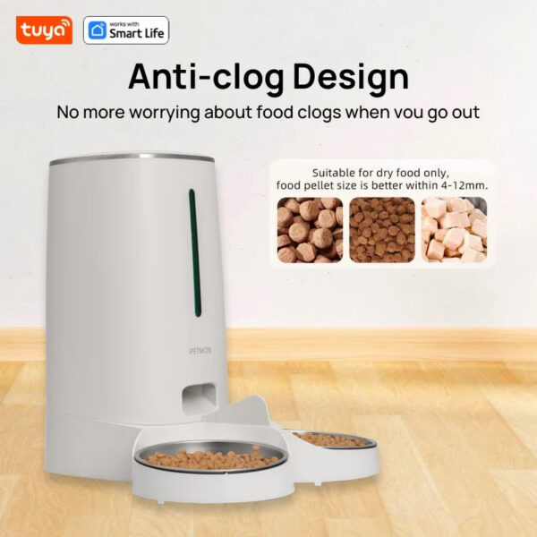 WiFi Automatic Cat Feeders for 2 Cats, 4L Cat Food Dispenser with APP Control, Double Stainless Steel Bowls, Low Food Alarms