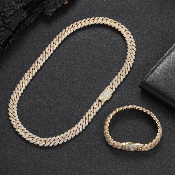 HOYON 10mm Lab Moissanite Diamond Cuban Chain Men's S Sier Plated Necklace Zircon Bracelet Hip Hop Rock Neck Collar Jewelry