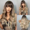 Brown Blonde Ombre Natural Hair Long Wavy With Dark Roots Synthetic Wig for Women Heat Resistant Coaplay Wigs