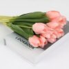 IPOPU 12PCS Pink Tulips Artificial Flowers for Decoration Fake Tulips Real Touch Fake Pink Flowers Artificial Floral Arrangements Pink Faux Tulips Decor Table Home Kitchen Wedding Decorations (Pink)