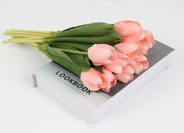 IPOPU 12PCS Pink Tulips Artificial Flowers for Decoration Fake Tulips Real Touch Fake Pink Flowers Artificial Floral Arrangements Pink Faux Tulips Decor Table Home Kitchen Wedding Decorations (Pink)