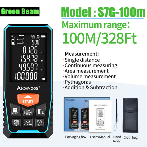 Aicevoos Beam Digital Rangefinder 50M70M100M120M Green Light Distance Meter Trena Laser Tape Measure Roulette