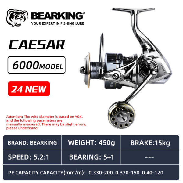 BEARKING CAESAR series 5+1BB stainless steel bearings drive system 5.2:1 fishing reel 15Kg maximum power rotary fishing reel