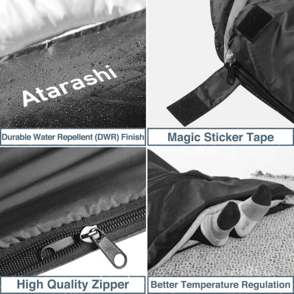 Atarashi Camping Sleeping Bag- 4 Seasons for Adults, Light, Warm, Extra-Large with Compression Sack- Great for Hiking, Backpacking & Outdoor Adventures