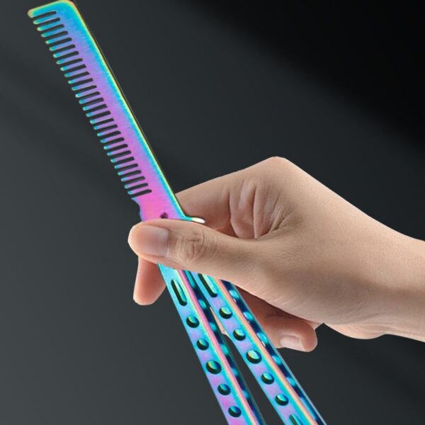 11711e9c4dceedcb 1PCS Foldable Stainless Steel Butterfly Knife Comb Beard Moustache Brushe Salon Hairdressing Styling Tool