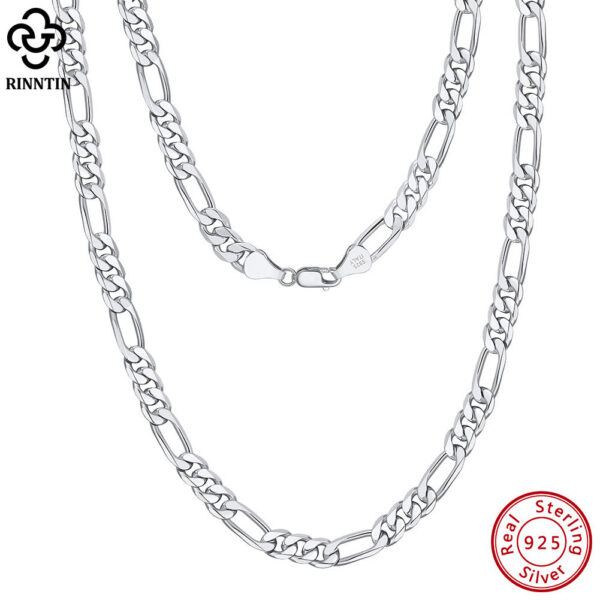 Rinntin Sterling Diamond-Cut Figaro Link Necklace for Men Women Trendy Punk Neck Chain Sier Jewelry SC27
