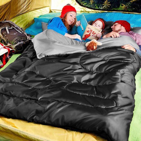 COSTWAY Double Sleeping Bag, Extra Large - 220 x 150 cm - Converts into 2 Singles, Waterproof Sleeping Bag with Free Pillows and Carrying Bag for Camping, Hiking