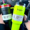Neon Yellow Electric Pink 40oz Tumblers With Handle Insulated Tumbler Lids Straw Cup Water Bottles 1:1 Copy H2.0 Stainless Steel Mugs