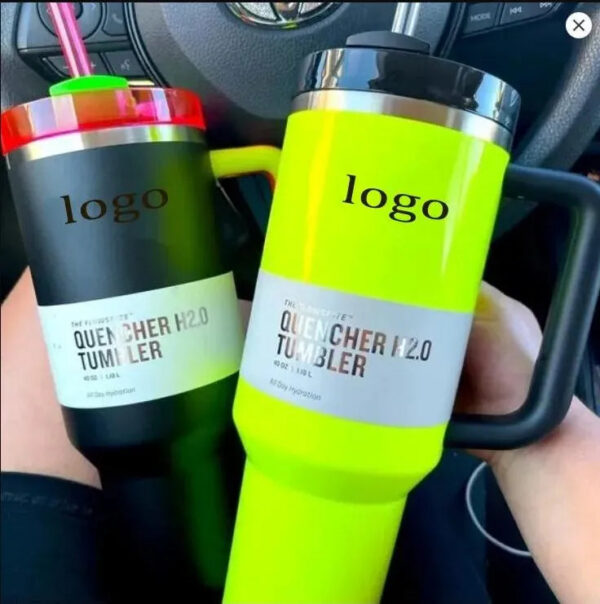 Neon Yellow Electric Pink 40oz Tumblers With Handle Insulated Tumbler Lids Straw Cup Water Bottles 1:1 Copy H2.0 Stainless Steel Mugs