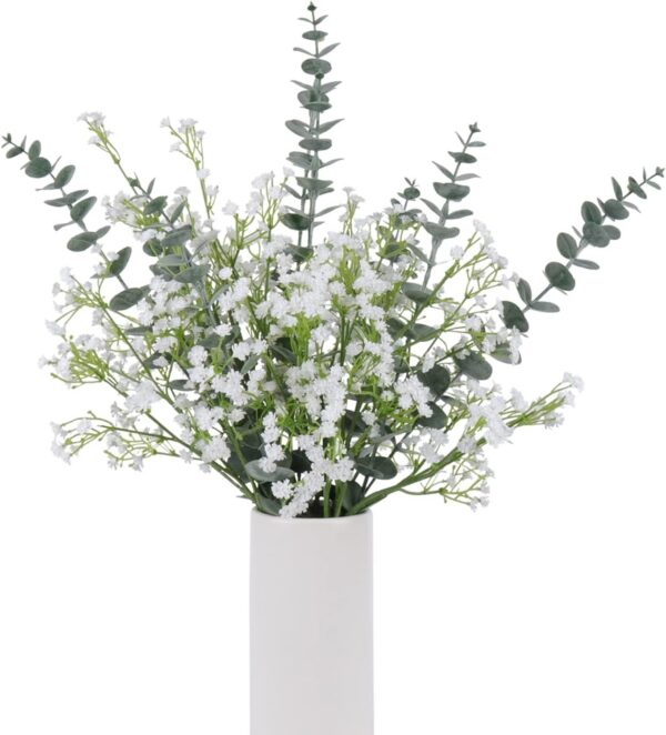 18pcs Babys Breath Eucalyptus Leaves Bouquet Blue Gypsophila Artificial Flowers and Faux Greenery for Home Decor