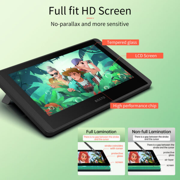 11b49892ee6382cd BOSTO 12HD-A H-IPS LCD Graphics Drawing Tablet Monitor 11.6 Inch Size 1366x768 Display 8192 Pressure Level Support Windows OS