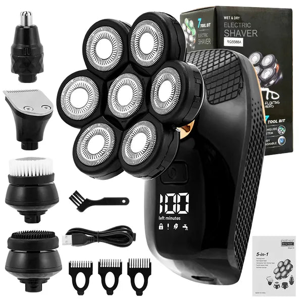 11d3251b4a373589 Electric Shavers 5 In 1 7D Men's Rechargeable Bald Head Shaver 7 Floating Heads Beard Nose Ear Hair Trimmer Razor Clipper Brush 221025