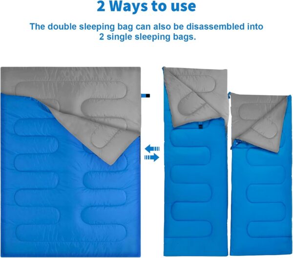 Double Sleeping Bag, 3 Season Waterproof Warm Rectangular Sleeping Bag for Adults, 2 Person Sleeping Bags with Compression Sack for Camping, Hiking, Backpacking, Outdoor Traveling