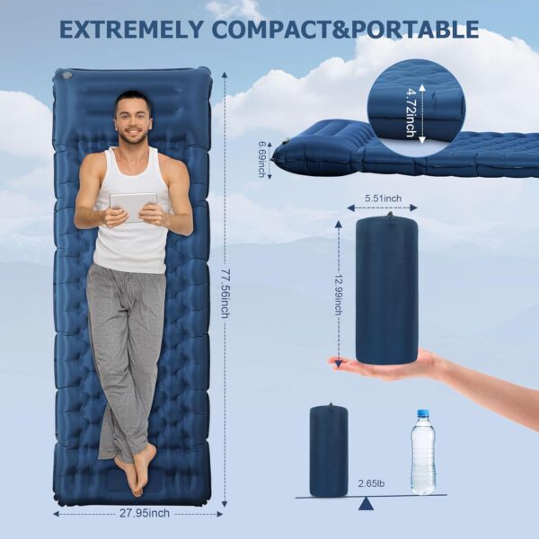 Sleeping Pad for Camping, Ultralight 4.7" Extra-Thick Inflatable Camping mat with Pillow Built-in Foot Pump, Compact Lightweight Air Mattress for Camping Backpacking Hiking Car Travel Tent, Navy Blue