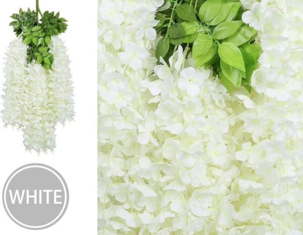 U'Artlines 24 Pack (Total 86.4 Feet) Artificial Fake Wisteria Vine Rattan Hanging Garland Silk Flowers String Home Party Wedding Decor (24, White)