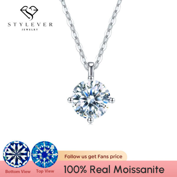 Stylever Certified Moissanite Diamond Classic Round Pendant Necklace for Women Sterling Sier Chain Wedding Jewelry