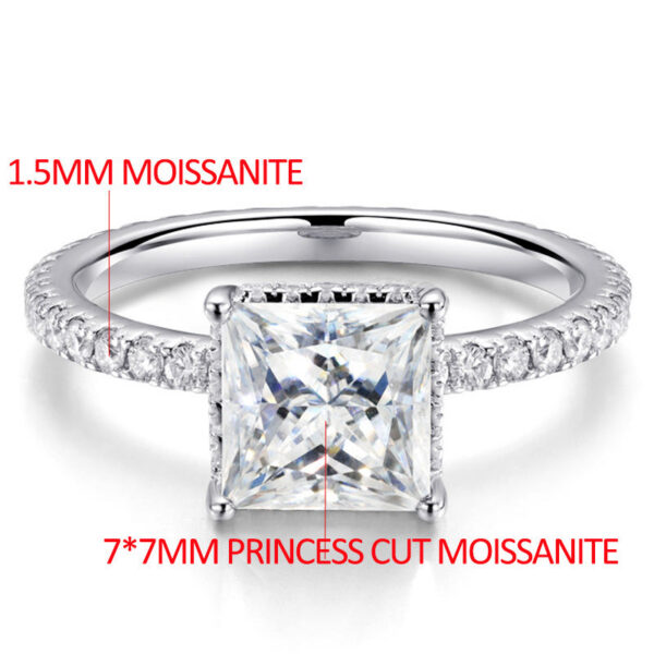 TFGLBU D Vvs1 7*7mm 2CT Princess Cut All Moissanite S Sterg Sliver Ring for Women Dia Wedding Proposal Band Jewelry