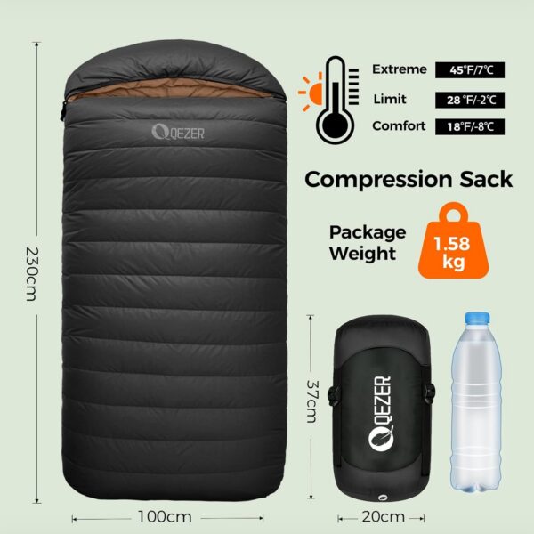 1235d08244960a79 QEZER XXL Down Sleeping Bag,230cm x 100 cm Extra Large Sleeping Bag Lightweight and Warm for 3~4 Seasons Adults Outdoor Camping, Hiking and Backpacking