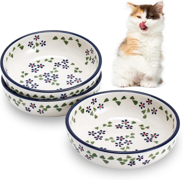 1245ba684a583024 Howise 5.3 in Ceramic Cat Bowls Set, Shallow Cat Food Bowl Small Pet Bowls Cat Dish for Food and Water, Green