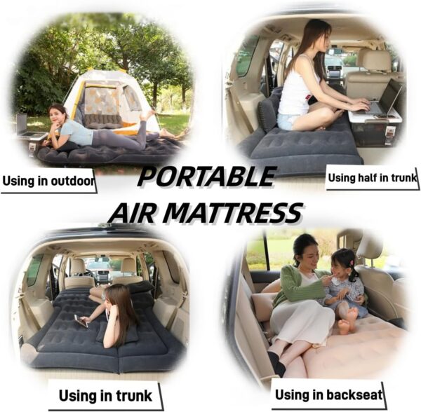 SUV Air Mattress Car Bed Inflatable Mattress for Truck Backseat - Portable Air Mattress with Flocking Surface and Pillows Foldable Air Bed for Home Tent Camping Travel - Grey