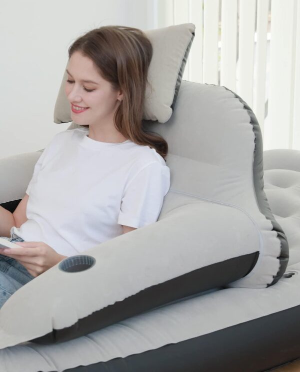 125b943b0c0f4c8e Queen Air Mattress for Tents Camping - 9" Raised Portable Double Inflatable Couch with Soft Backrest Patch Kit - Blow Up Bed for Car Travel/Overnight Outdoors/Family Leisure