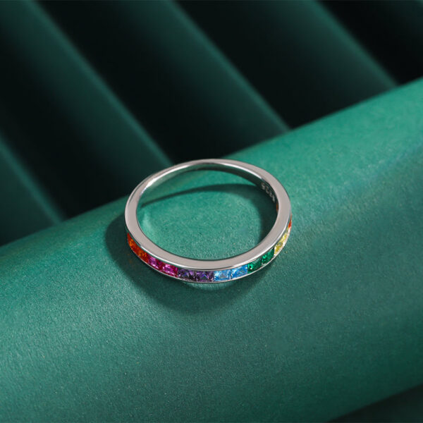 Stylish Rainbow Collection Square Full Of Diamond Couple Rings For Women Genuine Original Sterling S Sier Valentine Jewelry
