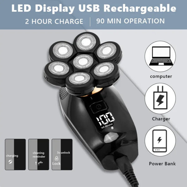 129303704537c961 Electric Shavers 5 In 1 7D Men's Rechargeable Bald Head Shaver 7 Floating Heads Beard Nose Ear Hair Trimmer Razor Clipper Brush 221025