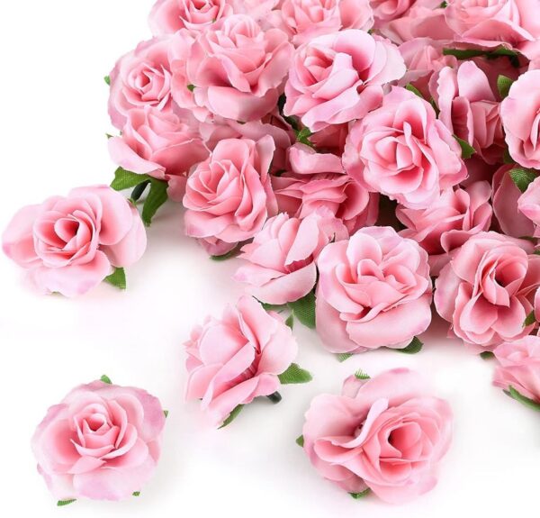 Kesoto 50pcs Pink Roses Artificial Flowers Bulk, 1.6" Small Silk Fake Roses Flower Heads for Decoration, Crafts, Wedding Centerpieces Bridal Shower Party Home Decor