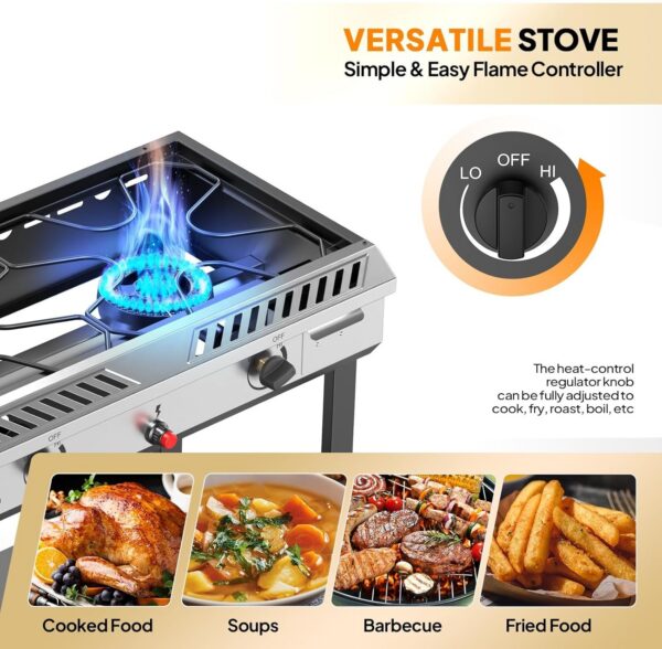 Bonnlo 2 Burner Propane Gas Stove with Auto Ignition, 150,000 BTU Portable Outdoor Camp Cooker Stove with Convenient Shelf & Smooth Rolling Wheels for Backyard, Camping, Tailgating, Patio Parties