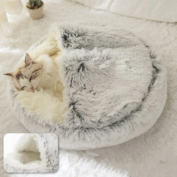 Pet Dog Round Plush Semi-Enclosed Cat Nest for Deep Sleep Comfort In Winter Cats Bed Little Mat Basket Soft Kennel
