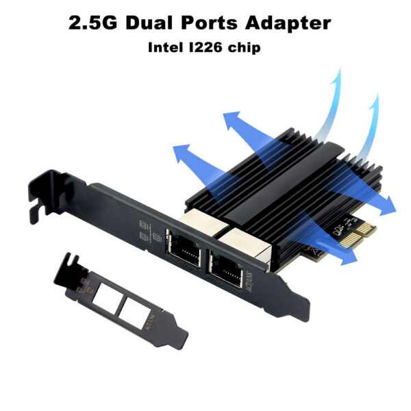130038cdb6d290aa 2500Mbps Pcie To RJ45 Intel I226 2.5G Gigabit Ethernet Dual Ports 100/1000/2500Mbps Network Card For Desktop