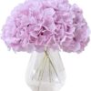 Hydrangea Silk Flower White 10 Heads Artificial Hydrangea Silk Flowers Head for Wedding Centerpieces Bouquets DIY Floral Decor Home Decoration with Long Stems - White