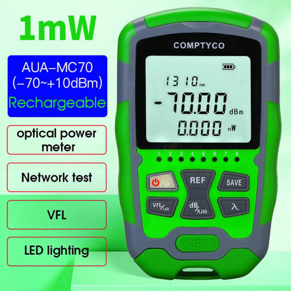 Rechargeable Fiber Tester 4 in 1 Mini Optical Power Meter -70~+10dBm & Visual Fault Locator & Rj45 Network Test & LED Lighting