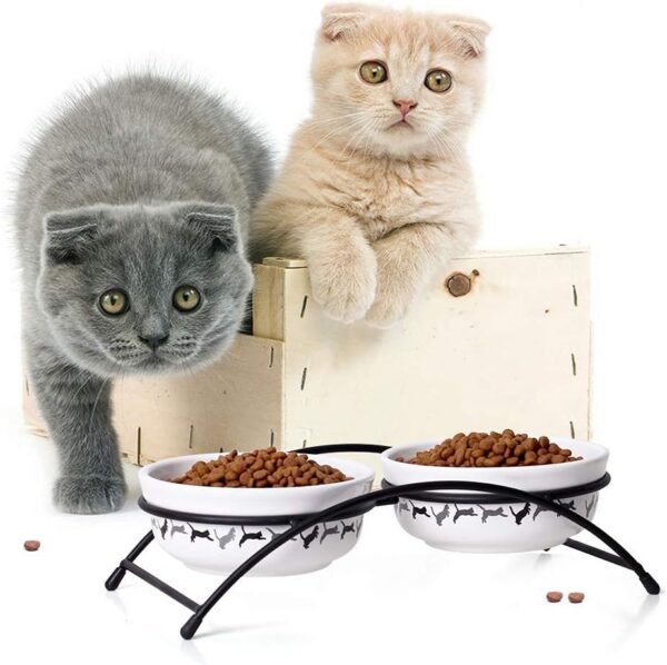 Y YHY Cat Bowls Elevated, Ceramic, 12 Ounces, Reduce Neck Burden, Anti Vomiting, Dishwasher Safe